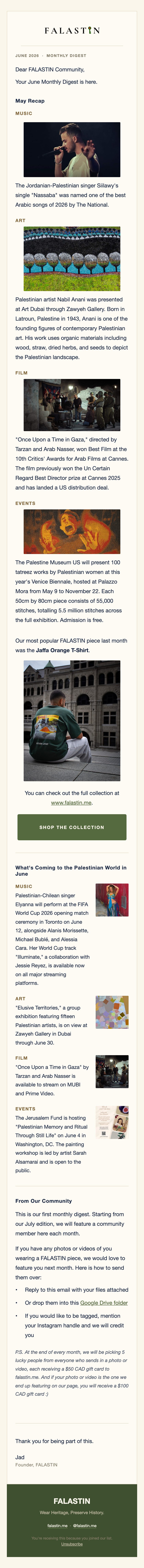 FALASTIN monthly digest email design