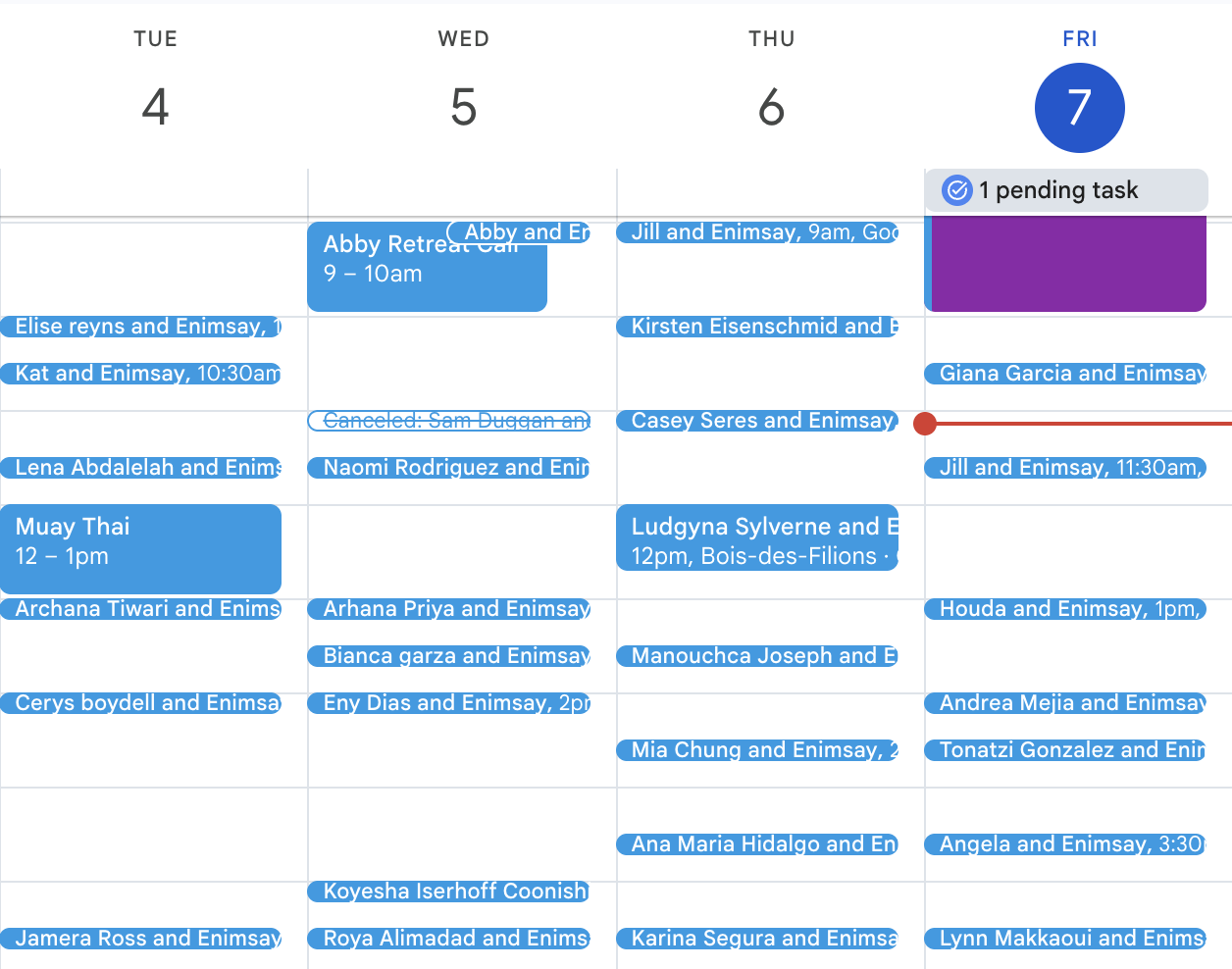 Enimsay booking calendar filled with scheduled calls