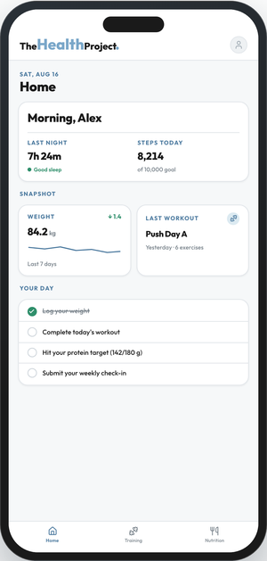 The Health Project app, home screen