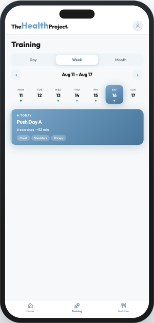 The Health Project app, training screen