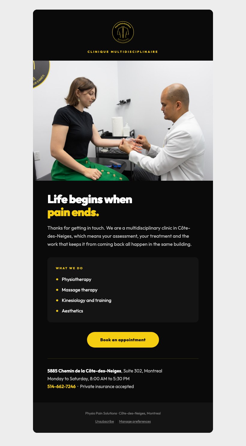 Physio Pain Solutions Email Marketing