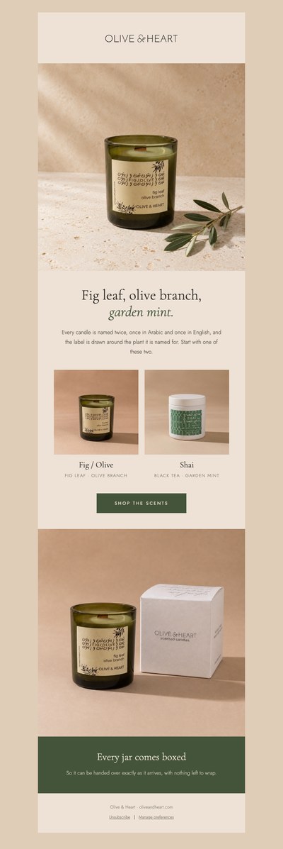 Olive & Heart marketing email