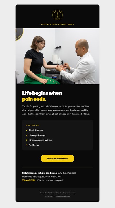 Physio Pain Solutions marketing email
